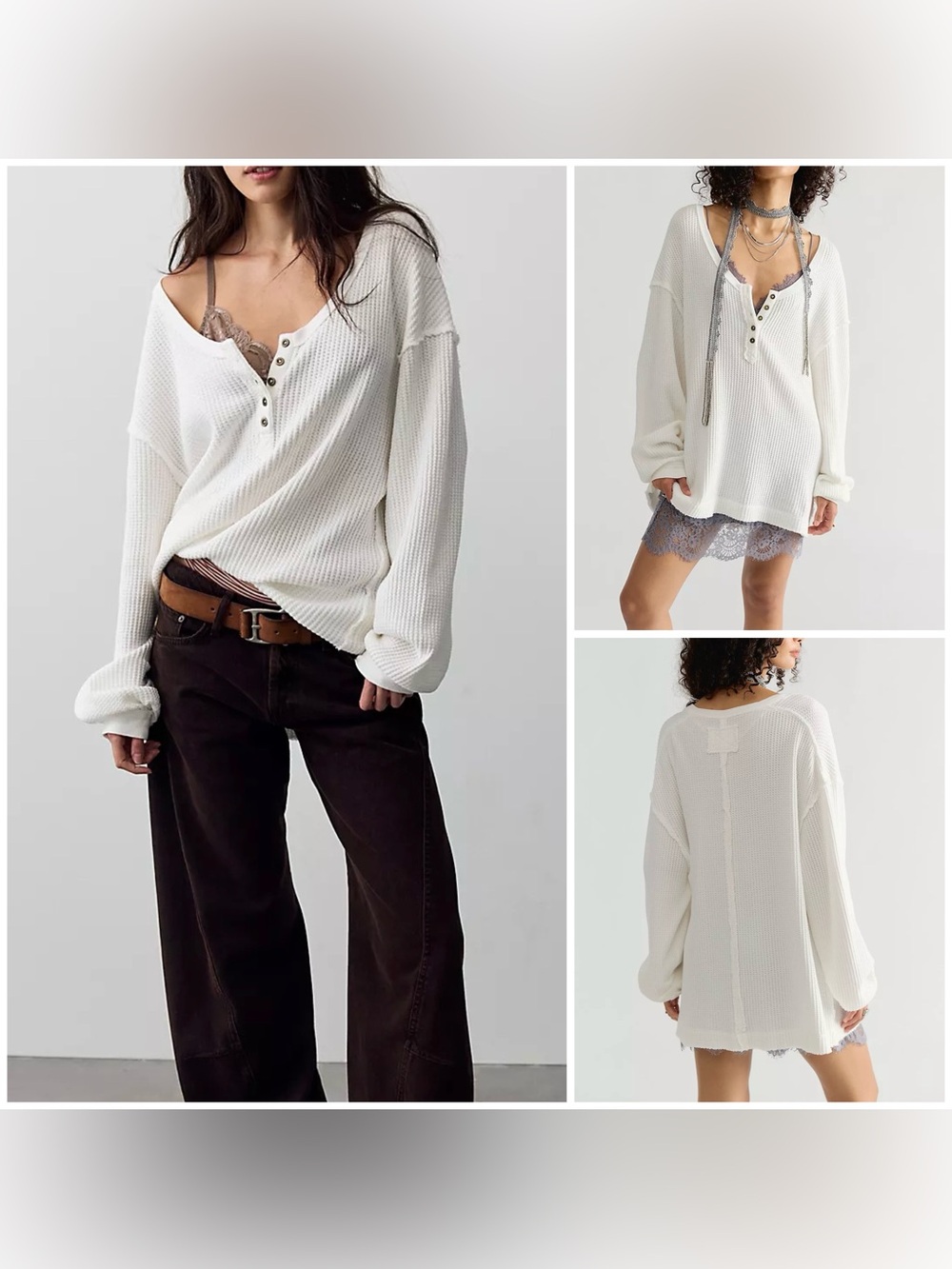 NWT Free People We The Free Montreal Oversized Thermal Henley clean ivory - S IR